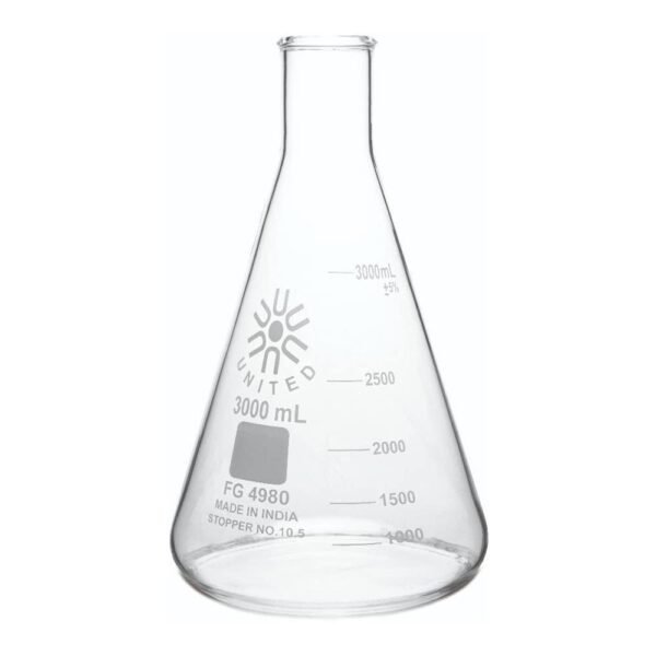 United Scientific™ FG4980-3000, 101,4 fl oz (3L) Frasco Erlenmeyer de vidrio borosilicato (individual)