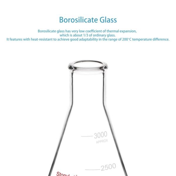 stonylab Erlenmeyer - Frascos de vidrio de boca estrecha de 101.4 fl oz con borde resistente, 101.4 fl oz - Imagen 2