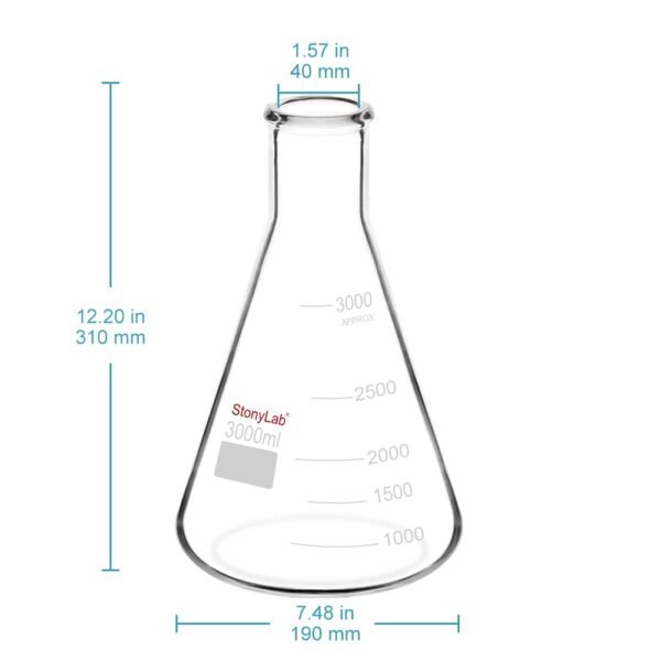 stonylab Erlenmeyer - Frascos de vidrio de boca estrecha de 101.4 fl oz con borde resistente, 101.4 fl oz - Imagen 3