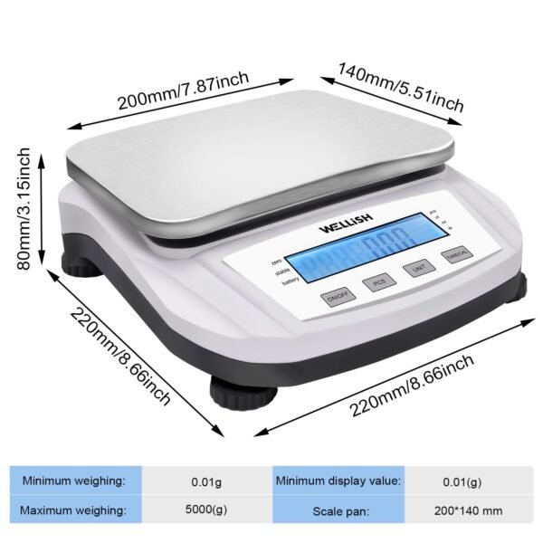 Báscula de Laboratorio 5000g/0,01g: Alta Precisión para Cocina y Laboratorio - Imagen 4