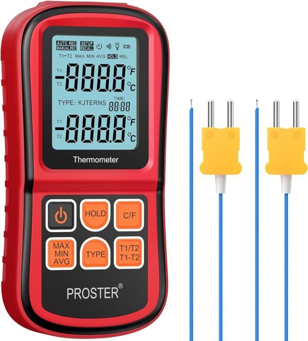 Medidor de Temperatura con Retroiluminación LCD de Dos Canales