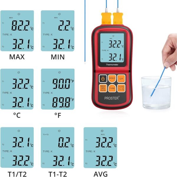 Medidor de Temperatura con Retroiluminación LCD de Dos Canales - Imagen 3