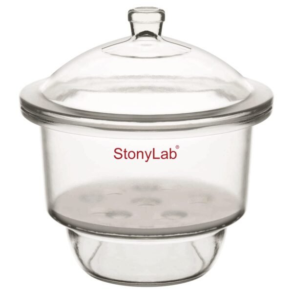 stonylab Desecador de vidrio, desecador de laboratorio de vidrio de borosilicato con cubierta de perilla y placa de porcelana de 9,4 pulgadas para investigación de laboratorio