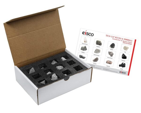 EISCO Kit de introducción a rocas ígneas de 12 piezas, incluye especímenes de 1 pulgada, ideal para aulas de geología y laboratorios de pruebas de campo básicos, rocas de corte técnico - Imagen 3