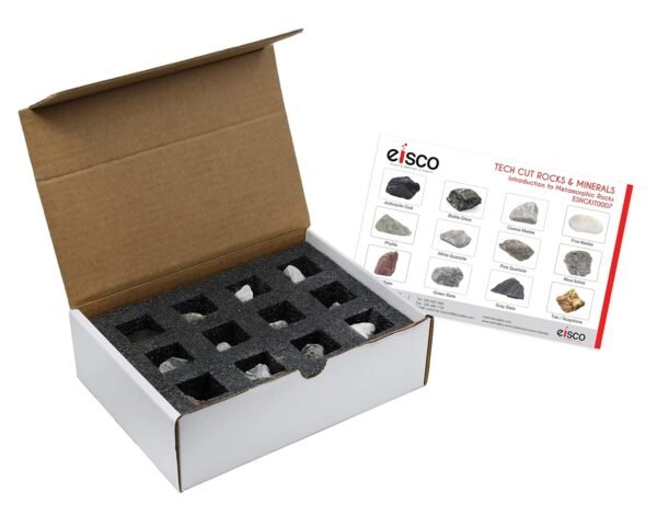 EISCO Kit de introducción a rocas metamórficas de 12 piezas, incluye especímenes de 1 pulgada, ideal para aulas de geología y laboratorios de pruebas de campo básicos, rocas de corte técnico - Imagen 2