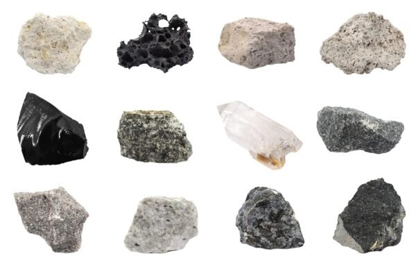 EISCO Kit de introducción a rocas ígneas de 12 piezas, incluye especímenes de 1 pulgada, ideal para aulas de geología y laboratorios de pruebas de campo básicos, rocas de corte técnico